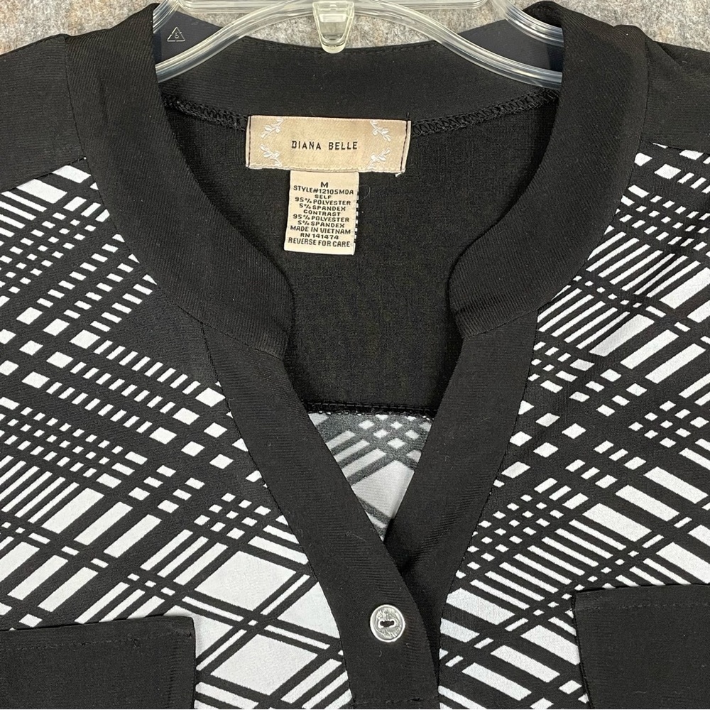 Diana Bell Black White Diagonal Print Office Attire Polished Casual Top - Sz M - Picture 4 of 16